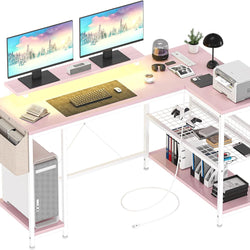 Olivia L Shaped Computer Desk - Pink/White