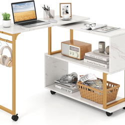 Isla L-Shaped Corner Desk - White/Gold