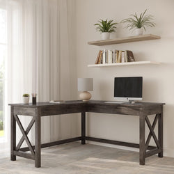 Roa L-Shaped Home Office Desk - Dark Gray Wood
