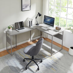Aveline L-Shaped Computer Workstation Desk - Light Grey