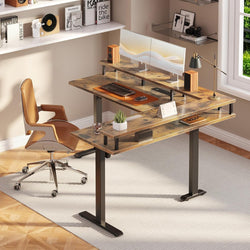 Medy L-Shaped Electric Standing Desk - Brown