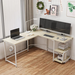 Zephyra L-Shaped Workstation Desk - Beige