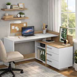 Sara Reversible L-Shaped Corner Desk for Home Office - White & Oak