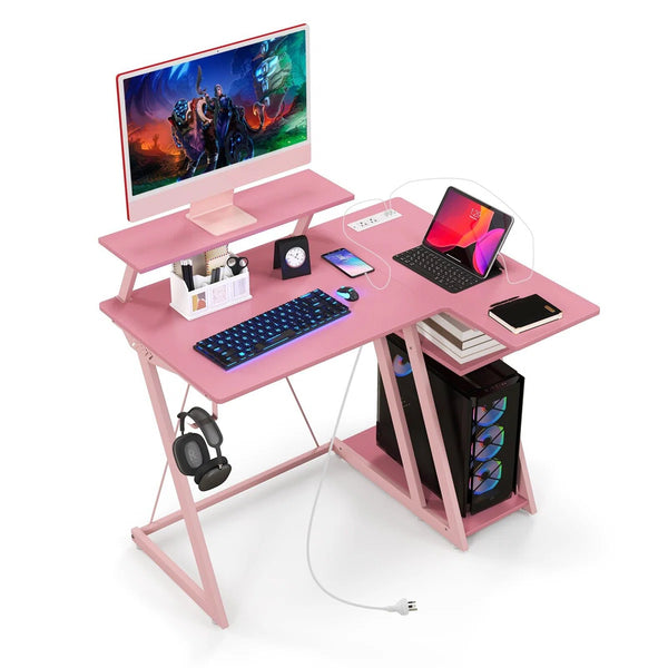 Rona L-Shaped Computer Desk - Pink - Corner Desks UK