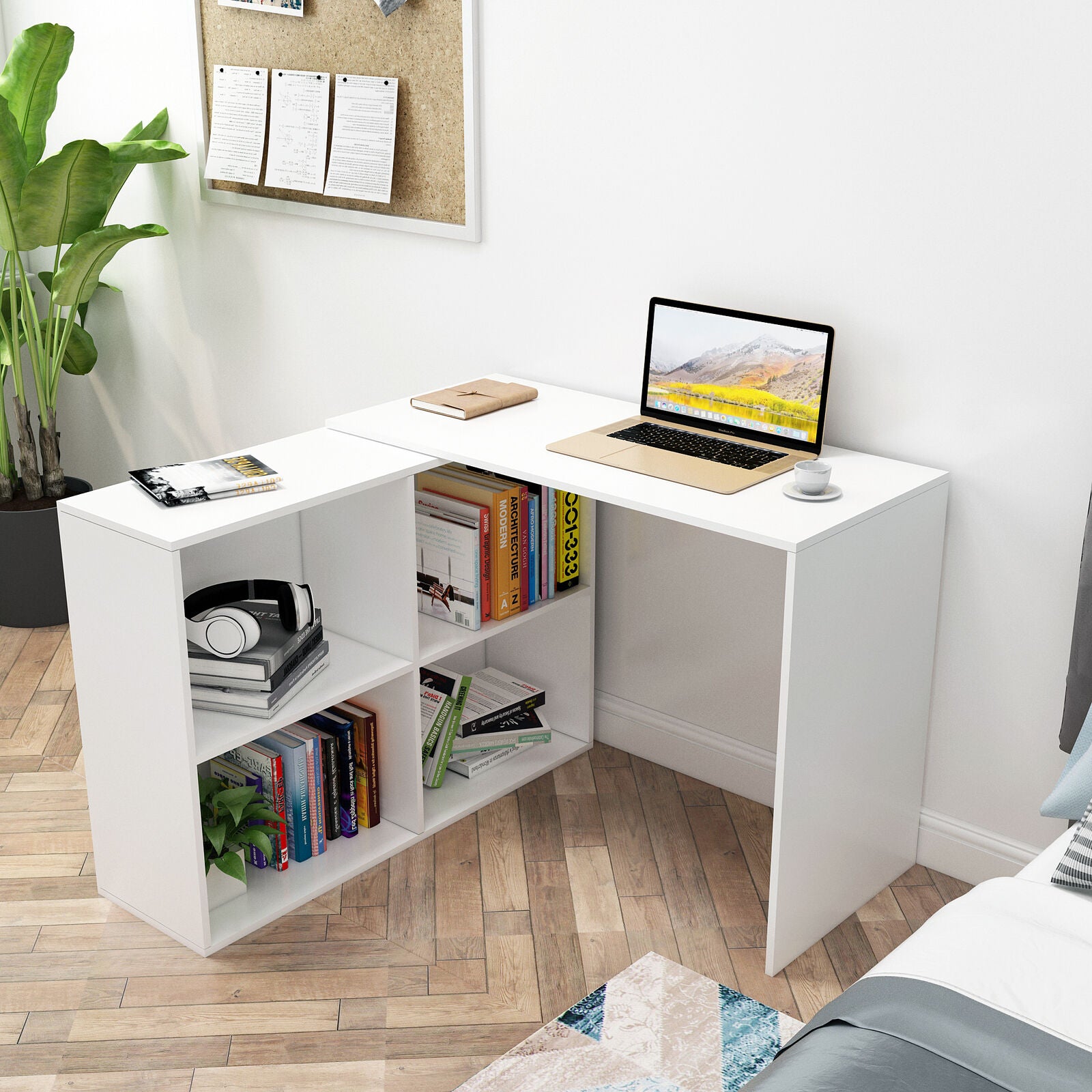 QLLY L-Shaped Desk with 4 Open Storage Shelves and 2 Small QLLY L-Shaped Desk with 4 Open Storage Shelves and 2 Small