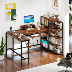 Tamsin L-Shaped Home Office Desk Shelves - Brown