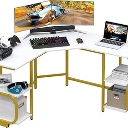 Tasha Round Corner L-Shaped Desk - White/Gold