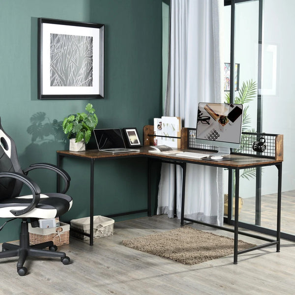 Reece L-shaped Desk - Rustic Brown - Corner Desks UK