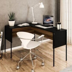 Tergel L-Shaped Corner Desk for Home Office - Black & Walnut