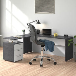 Calderone L-Shaped Corner Desk for Home Office - White & Dark Grey