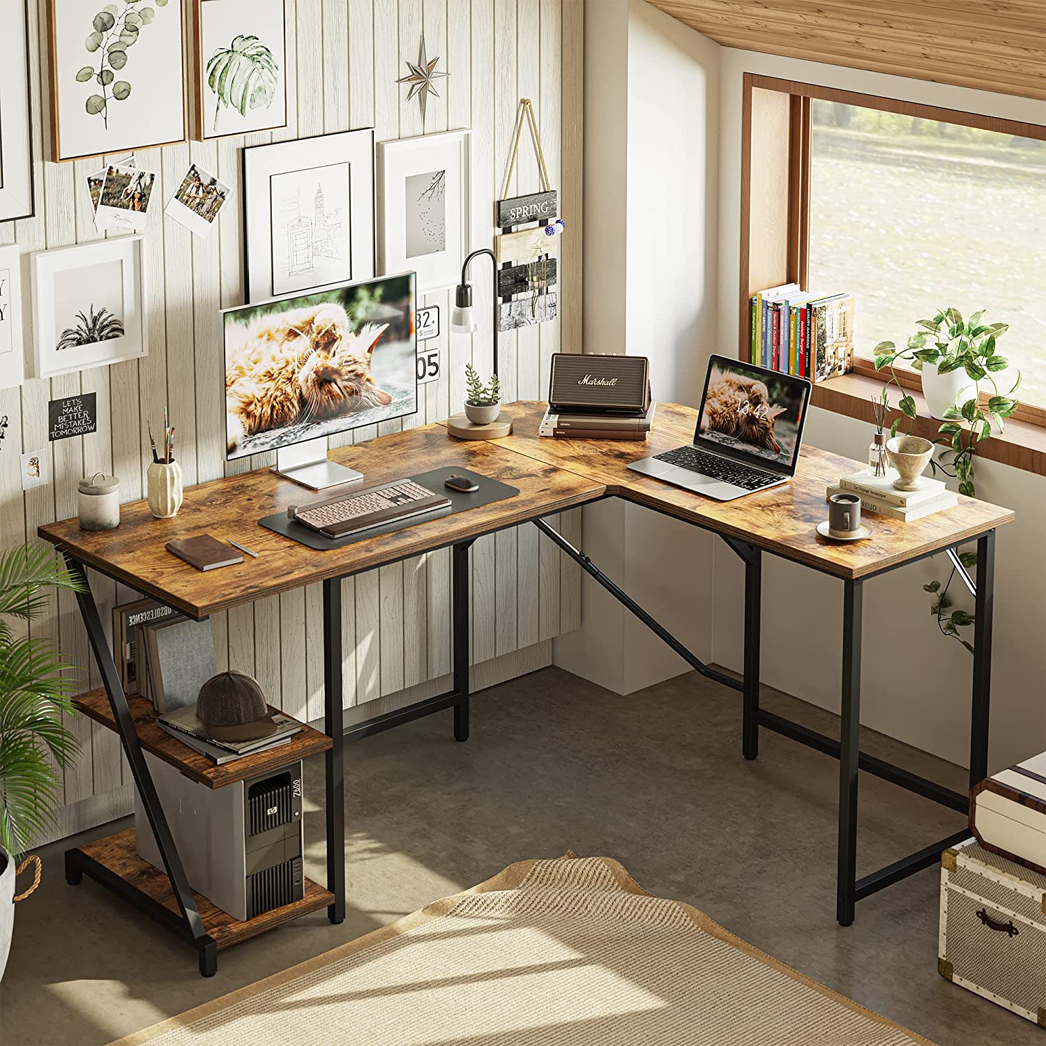 Remi L-Shaped Corner Desk for Home Office - Rustic Brown | Corner Desks ...