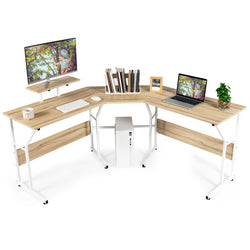 Apollo L Shaped Corner Desk - Beige & White