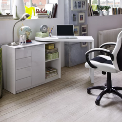 Eldrick L-Shaped Corner Desk for Home Office - White High Gloss