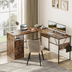 Lola L-Shaped Corner Desk for Home Office - Brown & Black