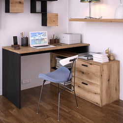 Hari L Shaped Corner Desk - Oak & Black