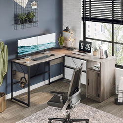 Lola L-Shaped Corner Desk for Home Office - Grey Wash & Black