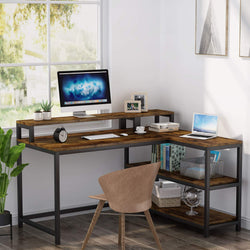 Adrush L-Shaped Corner Desk for Home Office - Brown
