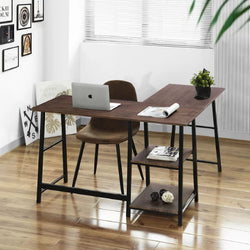 Miranda L-Shaped Corner Desk for Home Office - Teak Grain