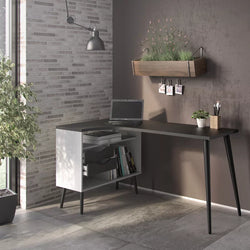 Delle L-Shaped Corner Desk for Home Office - Black Matt & White