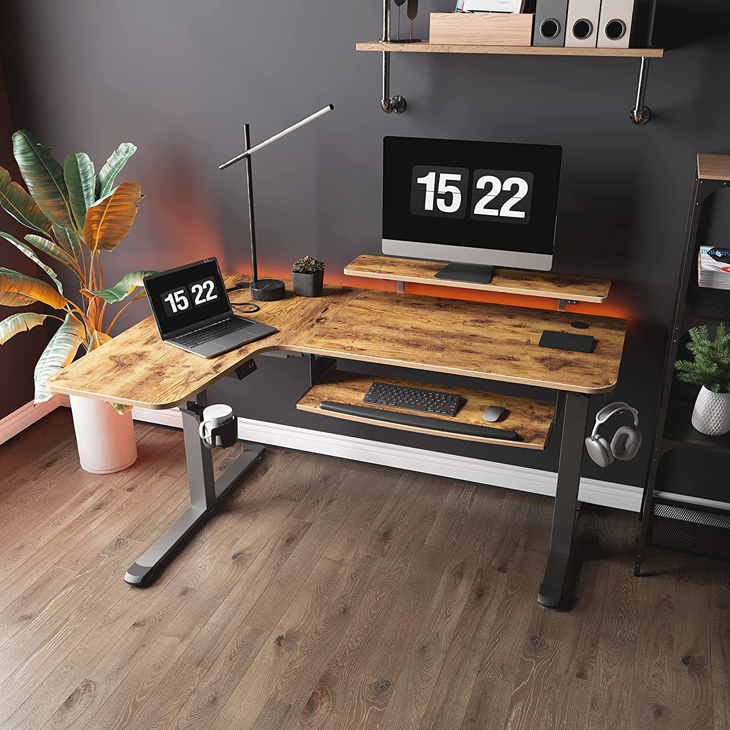 Left Corner Computer Desk Amos L-Shaped Corner Desk for Home Office - Rustic Brown - Left ...