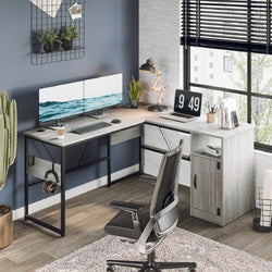 Lola L-Shaped Corner Desk for Home Office - Grey & Black