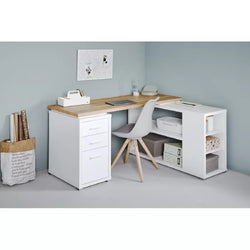 Agalia L-Shaped Corner Desk for Home Office - White & Natural