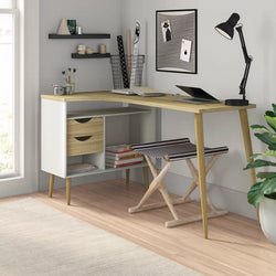 Sherrell L-Shaped Corner Desk for Home Office - Oak & White