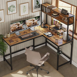 Kori L-Shaped Corner Desk for Home Office - Rustic Brown