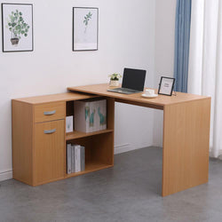 Mateo L-Shaped Corner Desk for Home Office - Pine