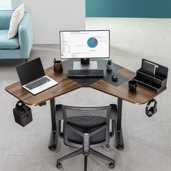 Zoya L-Shaped Corner Desk for Home Office - Dark Brown
