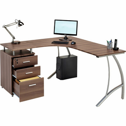 Cassian Corner Desk With Filing Cabinet - Dark Walnut