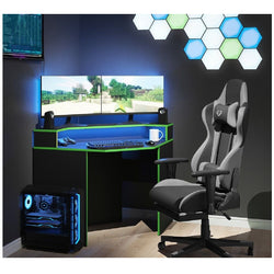 Asher Corner Desk For Gaming - Black & Green