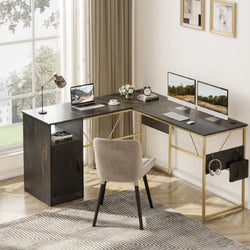 Lola L-Shaped Corner Desk for Home Office - Black & Gold