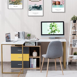 Josie L-Shaped Corner Desk for Home Office - Brown, White, Yellow & Black