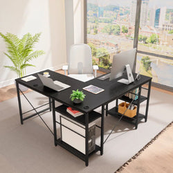 Nova L-Shaped Corner Desk for Home Office - Black Grained
