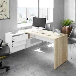 Hebko L-Shaped Corner Desk for Home Office - White & Oak