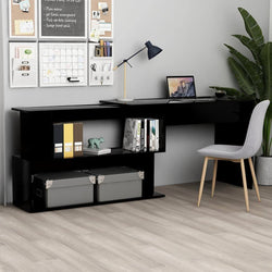 Leonetti L-Shaped Corner Desk for Home Office - High Gloss Black