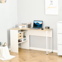 Amber L-Shaped Corner Desk for Home Office - Oak & White