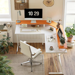 Sasha L Shaped Corner Desk - White & Orange