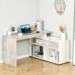 Bulloch L-Shaped Corner Desk for Home Office - Light Grey & White