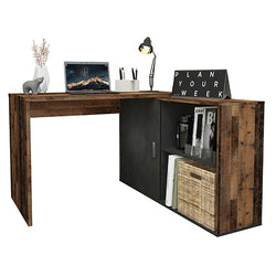 Fortis L-Shaped Corner Desk for Office - Old Style Dark Matera