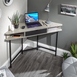 Devlin Corner Desk for Home Office - Concrete & Black