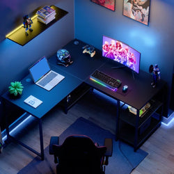 Nova L-Shaped Corner Desk for Home Office - Black Carbon