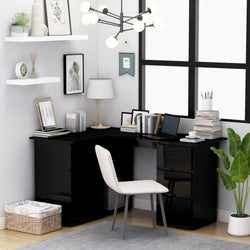 Kinslee L-Shaped Corner Desk for Home Office - High Gloss Black