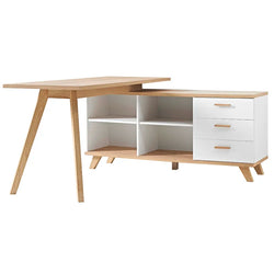 Dajiana L-Shaped Corner Desk for Home Office - White & Oak