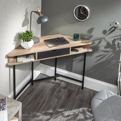 Devlin Corner Desk for Home Office - Oak & Black
