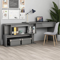 Leonetti L-Shaped Corner Desk for Home Office - High Gloss Grey