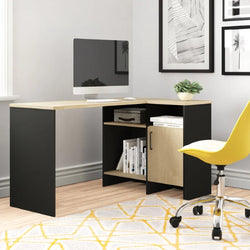 Jahkia L-Shaped Corner Desk for Home Office - Black & Natural