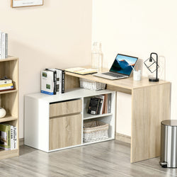 Emely L-Shaped Corner Desk for Home Office - Natural & White
