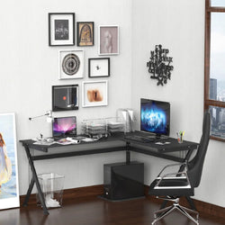 Harneen L-Shaped Corner Desk for Home Office - Black